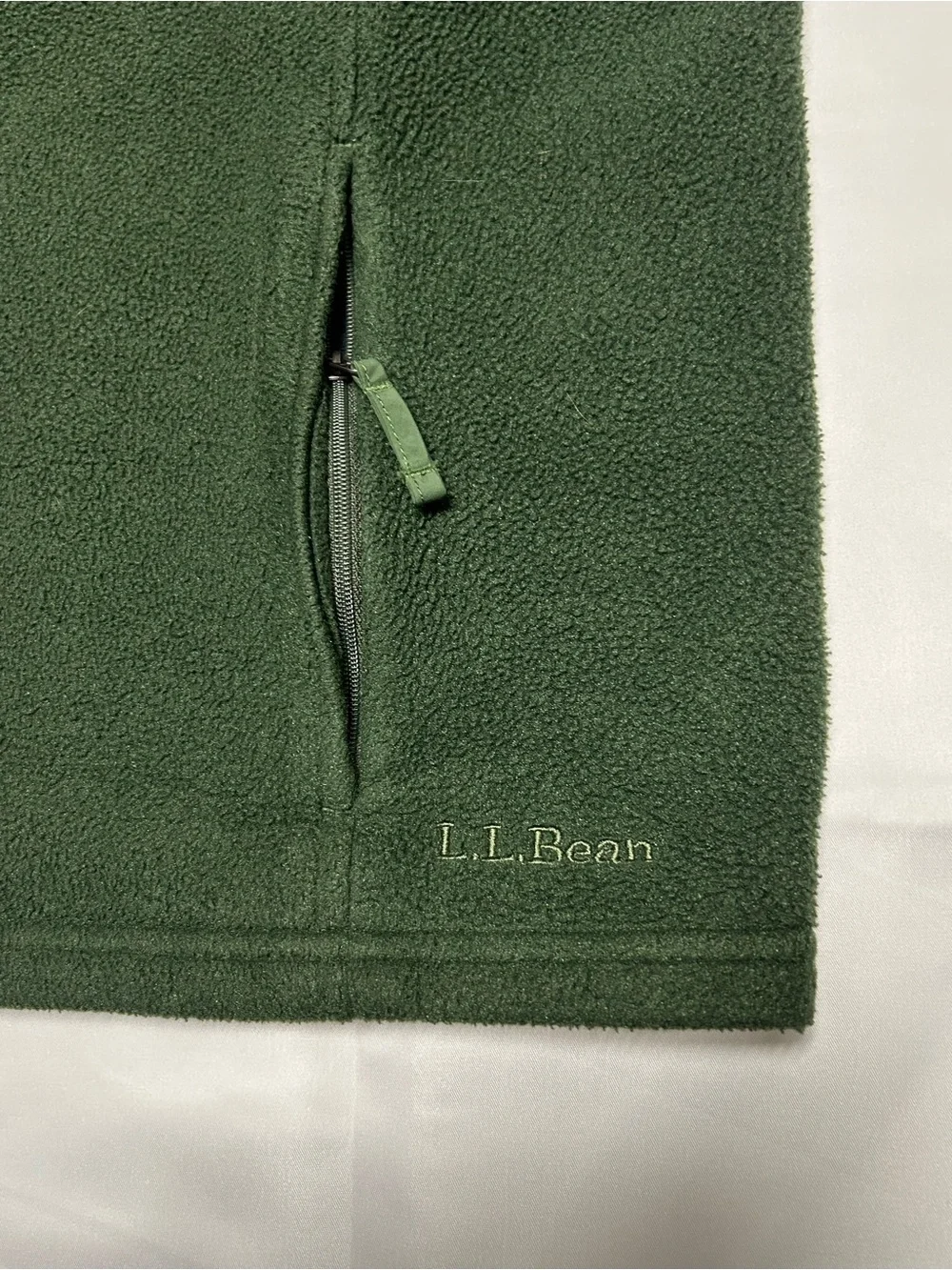 L.Bean Men’s Green Fleece Full Zip Vest Large Regular L Outdoor Hiking